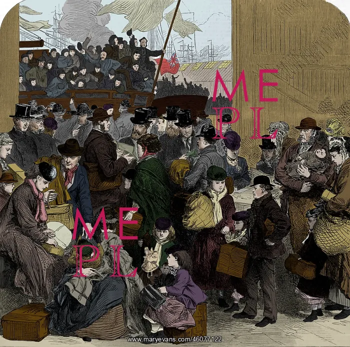 : Emigrants about to board the Ganges, London, 1870 : Emigrants about to board the Ganges, London, 1870