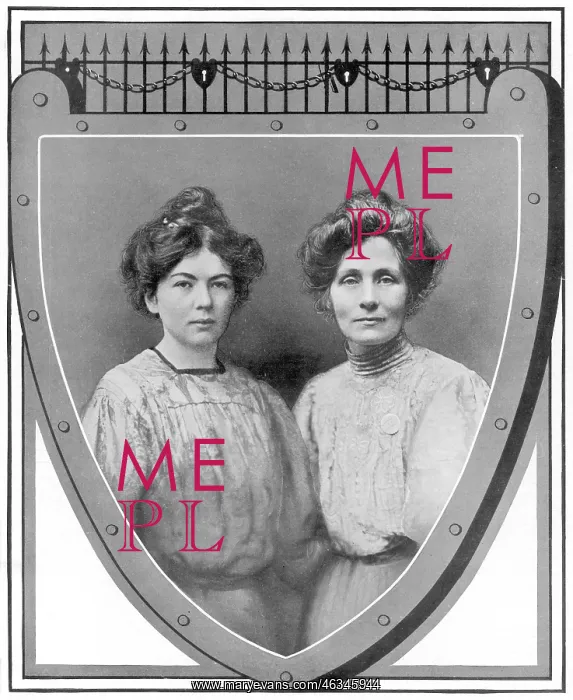 : Emmeline and Christabel Chaining Themselves to Railings 1908 : Emmeline and Christabel Chaining Themselves to Railings 1908