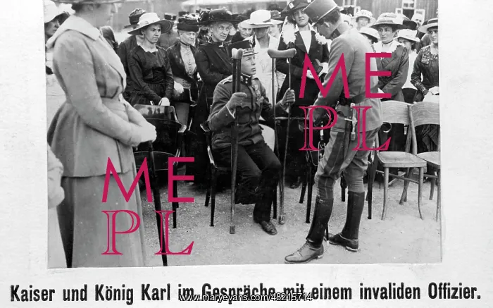 : Emperor Charles I in conversation with an invalid 1918 : Emperor Charles I in conversation with an invalid 1918