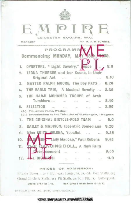 : Empire Leicester Square, postcard for Variety Show : Empire Leicester Square, postcard for Variety Show