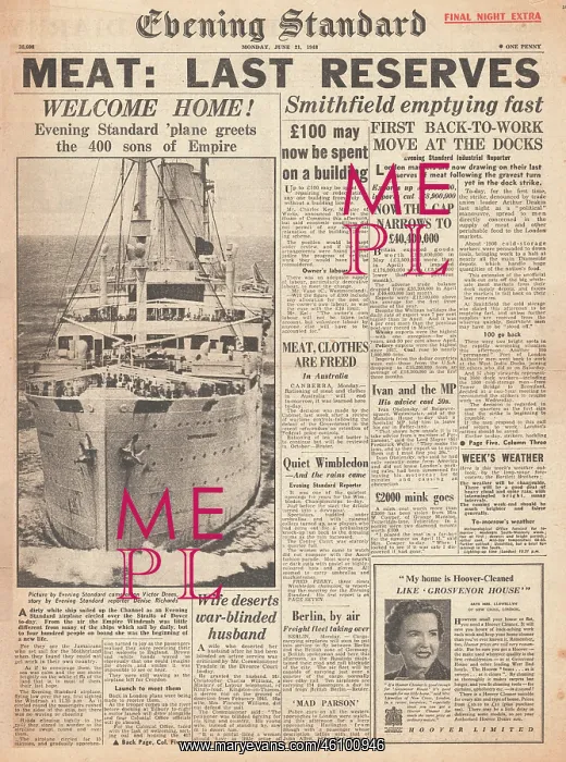 : Empire Windrush arrives in Britain : Empire Windrush arrives in Britain