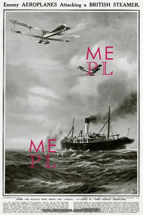 : Enemy aeroplanes attack British steamer by G. H. Davis : Enemy aeroplanes attack British steamer by G. H. Davis