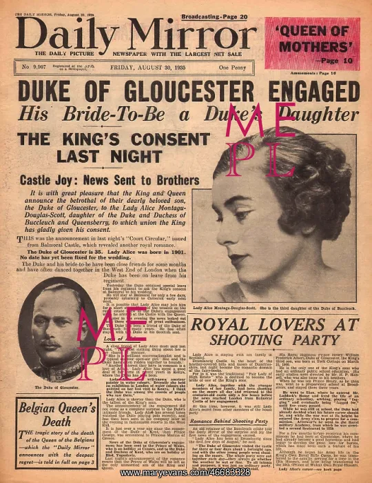 : Engagement of Duke of Gloucester : Engagement of Duke of Gloucester