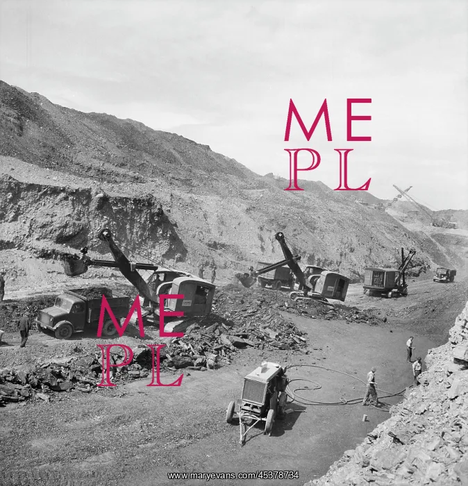 : England. A view of an unidentified opencast coal mine with Laing excavators : England. A view of an unidentified opencast coal mine with Laing excavators