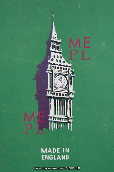 : Made in England, big ben clock, 1950's scrap book image : Made in England, big ben clock, 1950's scrap book image