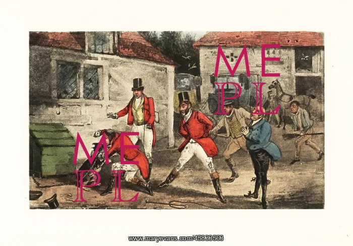 : English gentleman biting a dog and beating it : English gentleman biting a dog and beating it