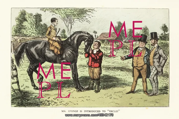 : Two English gentlemen evaluating a horse in a paddock : Two English gentlemen evaluating a horse in a paddock