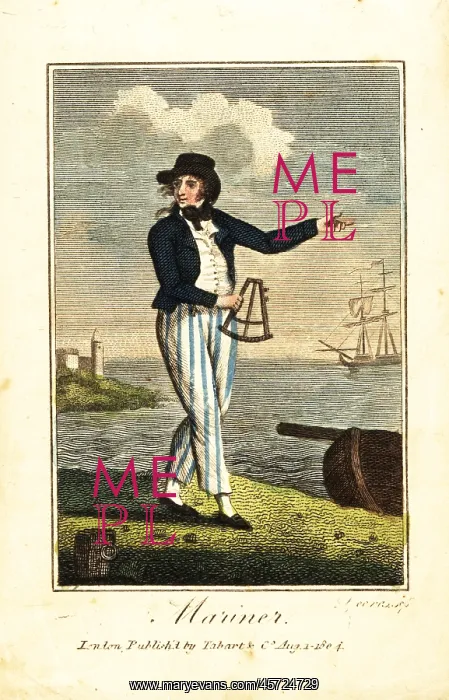 : English mariner with sextant on a beach in : English mariner with sextant on a beach in