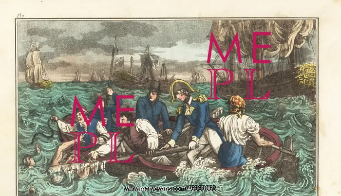 : English Regency sailors saving men overboard : English Regency sailors saving men overboard