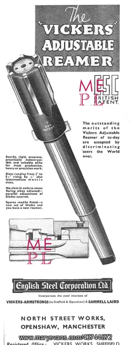 : English Steel - Vickers Adjustable Reamer : English Steel - Vickers Adjustable Reamer
