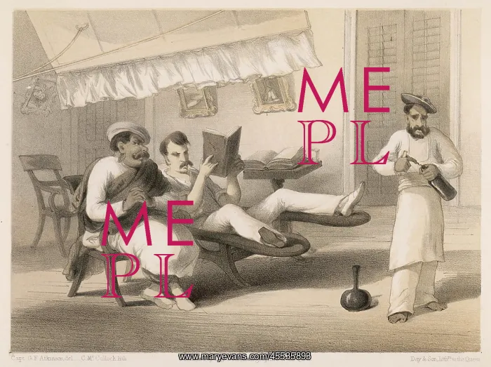 : Englishman learning Hindustani in India, 1860, British raj : Englishman learning Hindustani in India, 1860, British raj