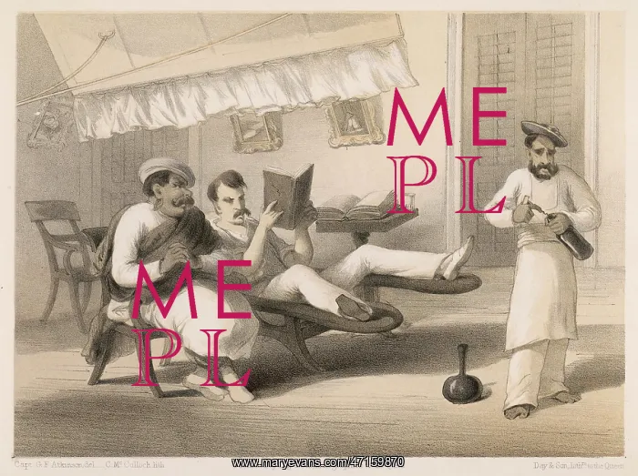 : Englishman learning Hindustani in India, 1860, British raj : Englishman learning Hindustani in India, 1860, British raj