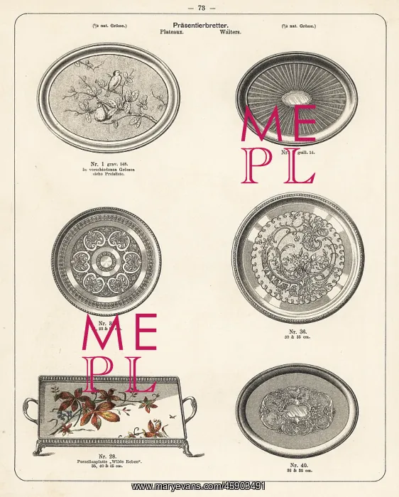 : Engraved metal platters and waiters : Engraved metal platters and waiters