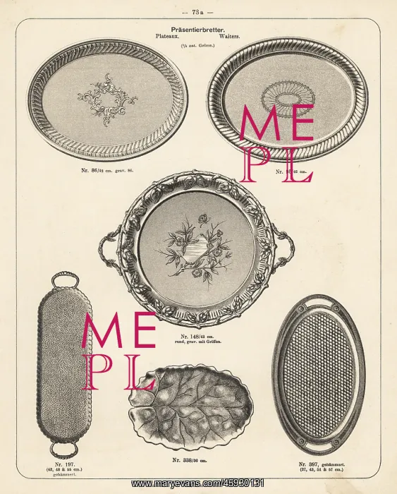 : Engraved metal platters and waiters : Engraved metal platters and waiters