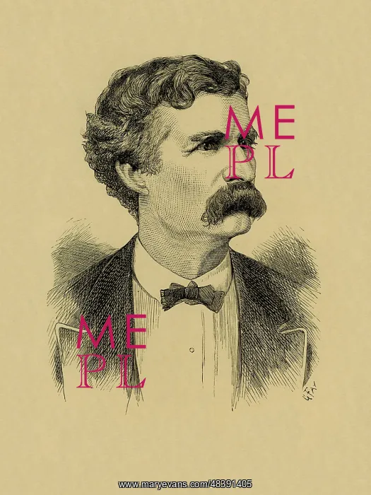 : An engraved portrait print of Mark Twain : An engraved portrait print of Mark Twain