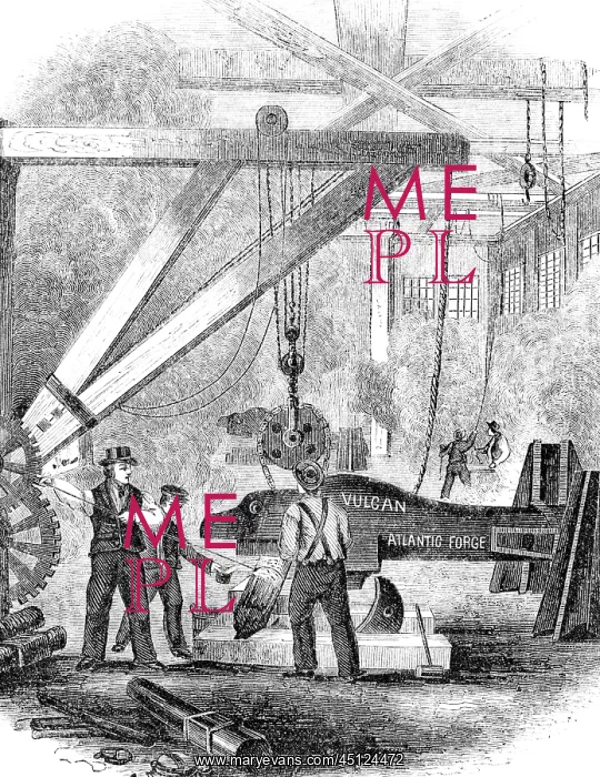 : Engraving of 19th Century Iron Works : Engraving of 19th Century Iron Works