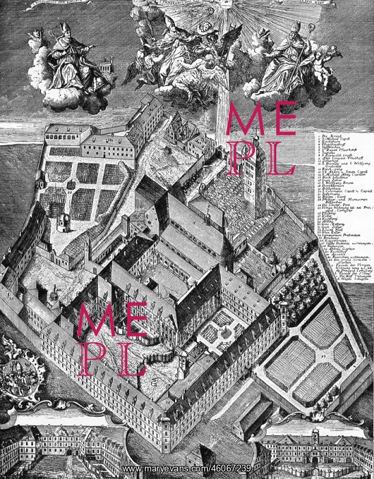 : Engraving of the abbey San Emmeram : Engraving of the abbey San Emmeram