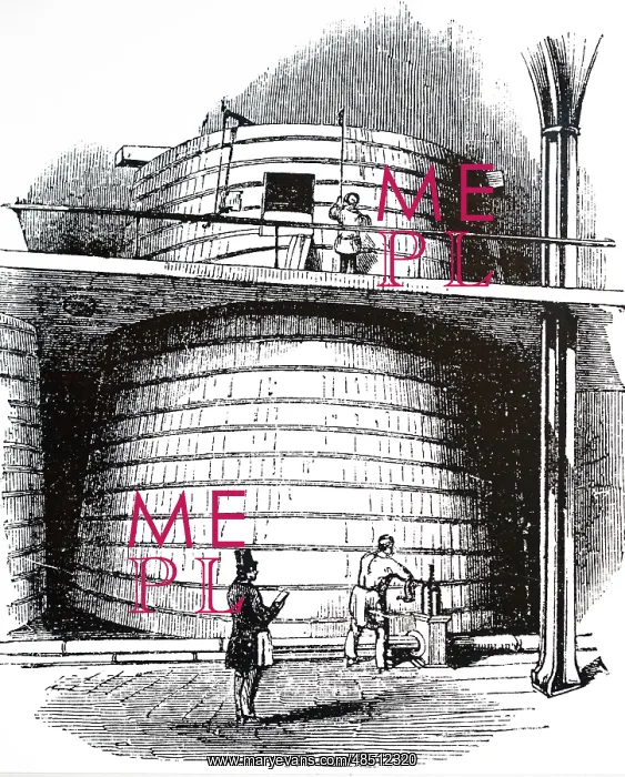 : An engraving of Brewing: cleansing vats into which : An engraving of Brewing: cleansing vats into which