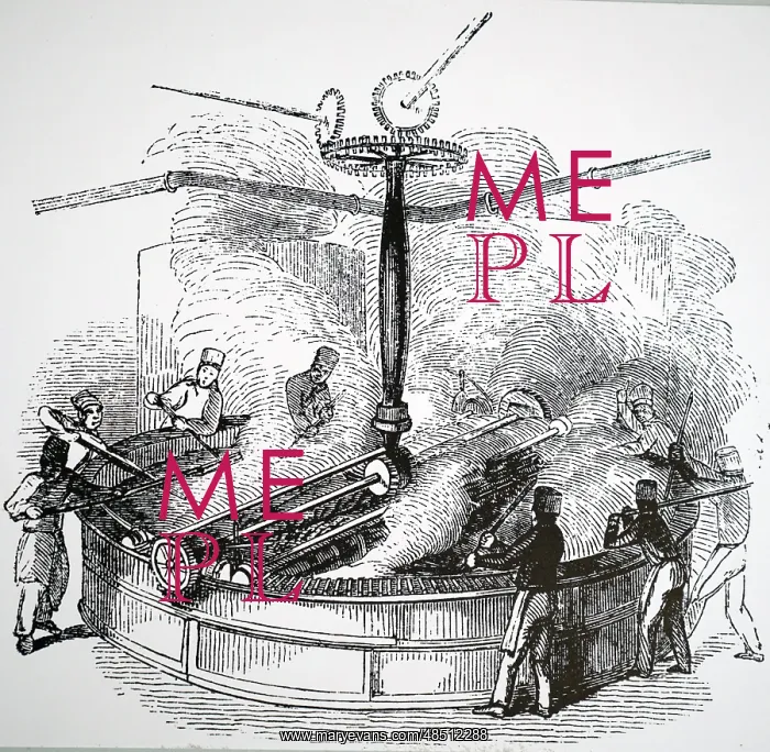 : An engraving of Brewing: large mash tun, in which : An engraving of Brewing: large mash tun, in which