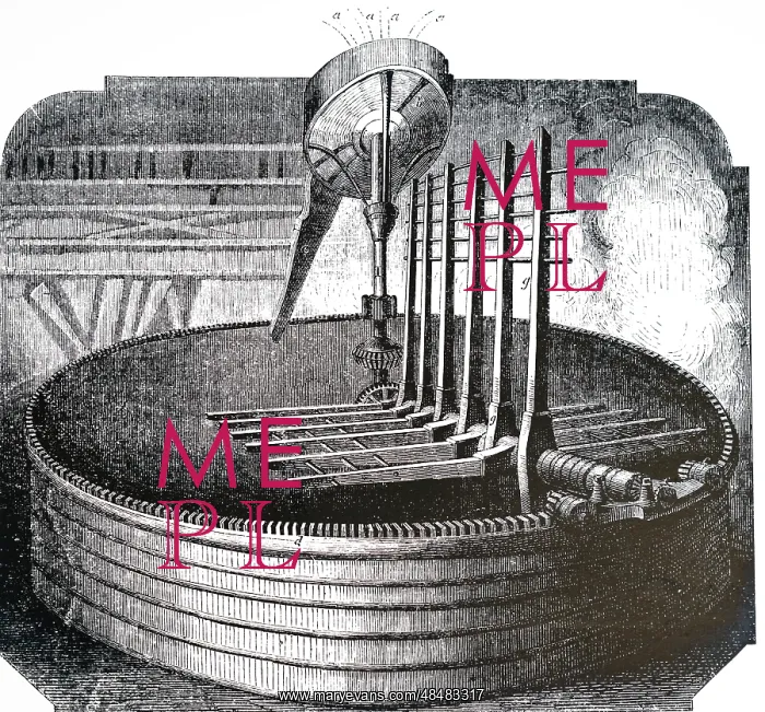 : An engraving of Brewing: large mash tun, (c. 1860) : An engraving of Brewing: large mash tun, (c. 1860)