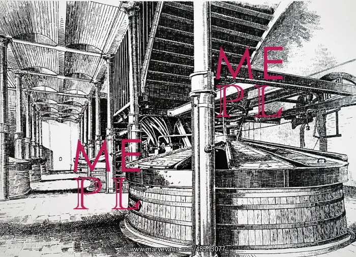 : An engraving of BREWING: mash tuns, in which barley : An engraving of BREWING: mash tuns, in which barley