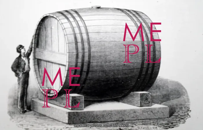: An engraving of Brewing: Tun used for secondary fermentation : An engraving of Brewing: Tun used for secondary fermentation