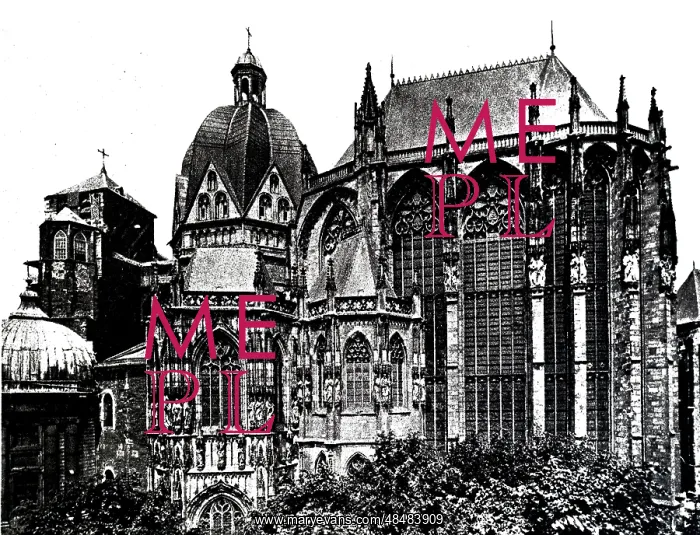 : An engraving depicting Aachen Cathedral : An engraving depicting Aachen Cathedral
