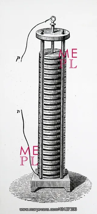 : Engraving depicting Alessandro Volta's pile : Engraving depicting Alessandro Volta's pile