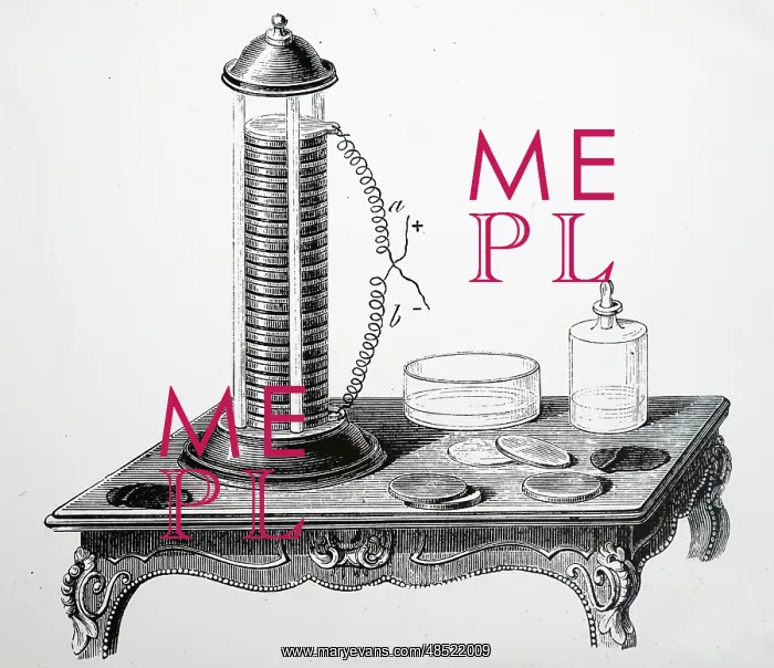 : Engraving depicting Alessandro Volta's pile : Engraving depicting Alessandro Volta's pile