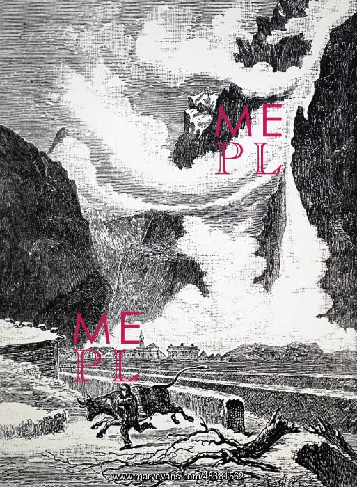 : An engraving depicting an avalanche : An engraving depicting an avalanche