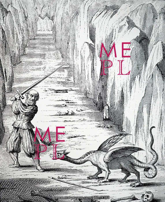 : An engraving depicting a battle with a dragon : An engraving depicting a battle with a dragon