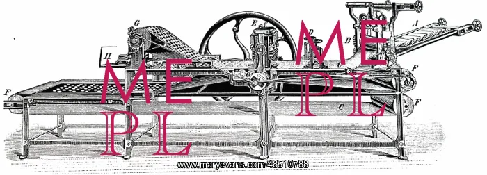 : An engraving depicting the biscuit cutting machine : An engraving depicting the biscuit cutting machine