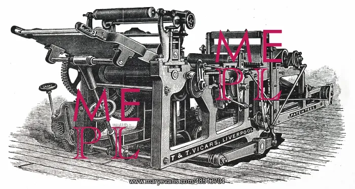 : An engraving depicting the biscuit cutting machine : An engraving depicting the biscuit cutting machine