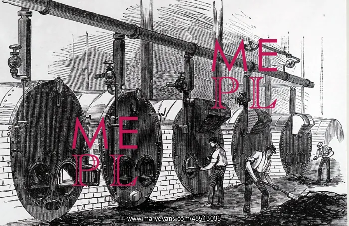: An engraving depicting the boiler shed at Crosfield's : An engraving depicting the boiler shed at Crosfield's