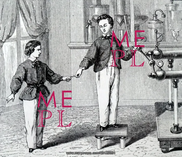 : Engraving depicting boys experimenting with an : Engraving depicting boys experimenting with an