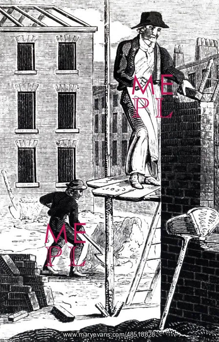 : An engraving depicting a bricklayer : An engraving depicting a bricklayer