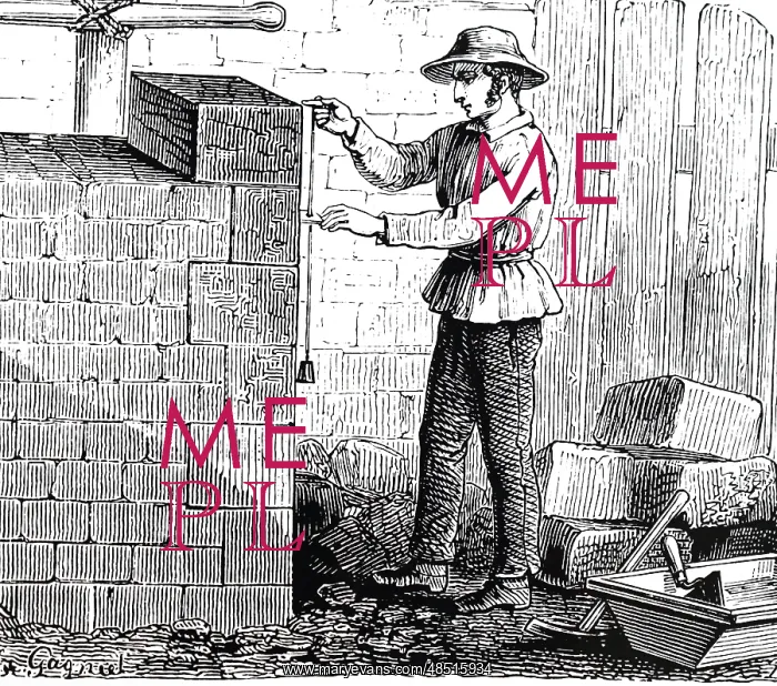 : An engraving depicting a builder using a plumb line : An engraving depicting a builder using a plumb line