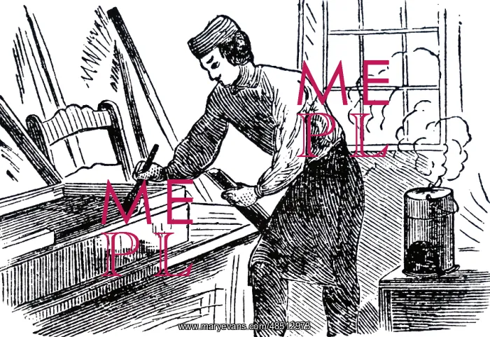 : An engraving depicting a cabinet maker using glue : An engraving depicting a cabinet maker using glue