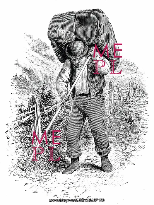 : An engraving depicting a charcoal carrier : An engraving depicting a charcoal carrier