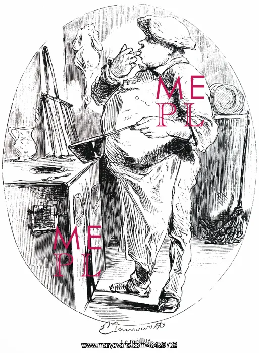 : An engraving depicting a chef tasting his cooking : An engraving depicting a chef tasting his cooking