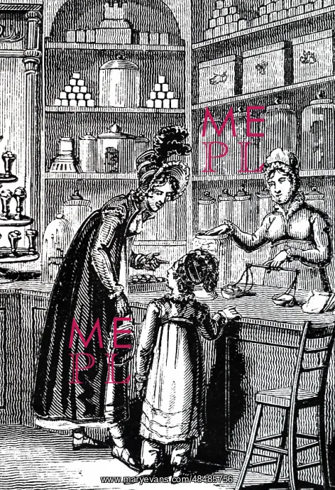 : An engraving depicting a child being bought sweets : An engraving depicting a child being bought sweets
