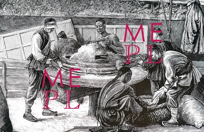 : An engraving depicting a Chinese flour mill : An engraving depicting a Chinese flour mill