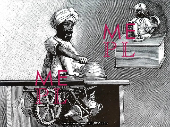 : An engraving depicting a clockwork-driven Indian magician : An engraving depicting a clockwork-driven Indian magician