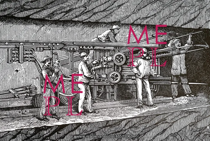 : An engraving depicting a compressed air drill : An engraving depicting a compressed air drill