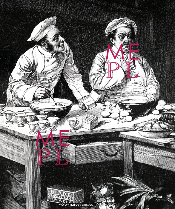 : An engraving depicting cooks using custard powder : An engraving depicting cooks using custard powder