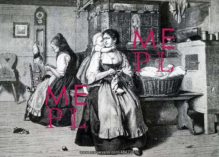 : Engraving depicting a domestic scene : Engraving depicting a domestic scene