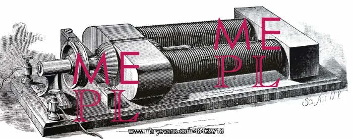 : Engraving depicting Edison's 5 hp generator for : Engraving depicting Edison's 5 hp generator for