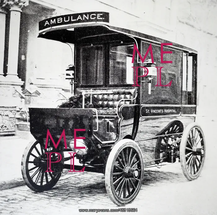 : Engraving depicting an electric ambulance : Engraving depicting an electric ambulance