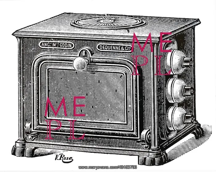 : An engraving depicting an electric oven : An engraving depicting an electric oven
