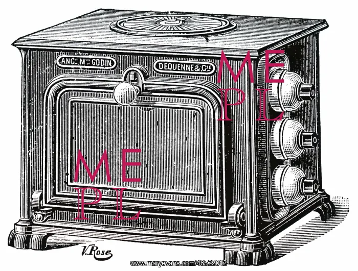 : An engraving depicting an electric oven : An engraving depicting an electric oven
